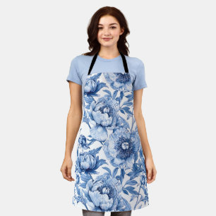 Tablier Fleur de porcelaine bleu botanique Art nouveau