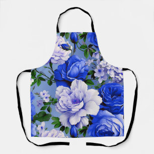 Tablier Fleur de Rose bleu grand rétro