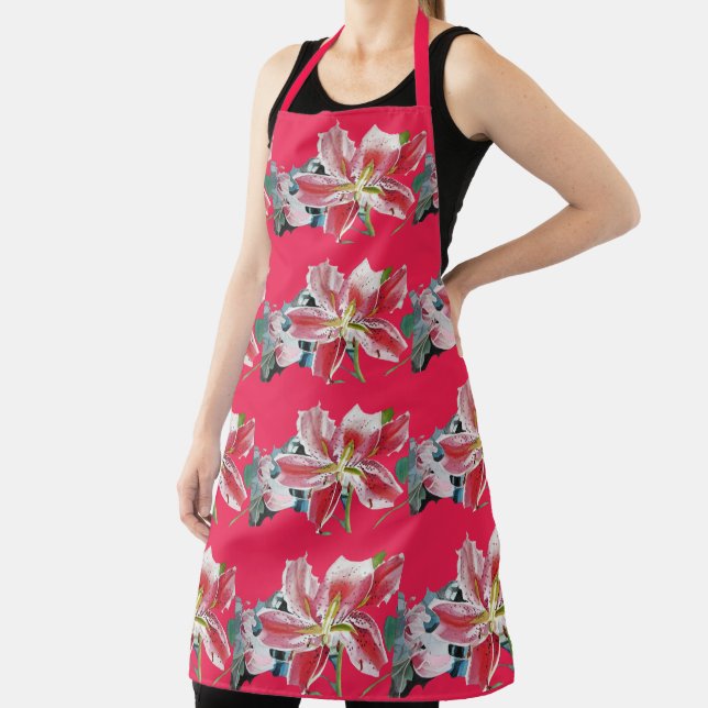 Tablier Fleur de Shabit Rouge Lys floral Cuisine Apron (Insitu)