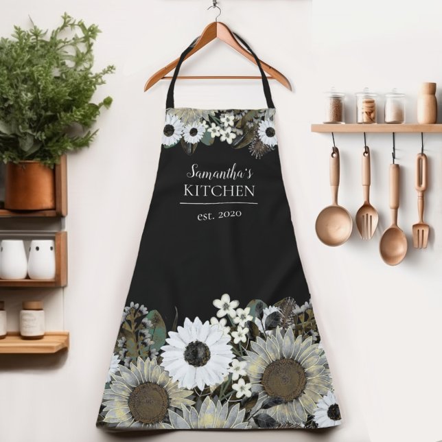 Tablier Fleur de tournesol floral Nom de la femme Apron (Indulge in the elegant sunflower charm of our Womens apron.  Cook in style and let your name shine!)