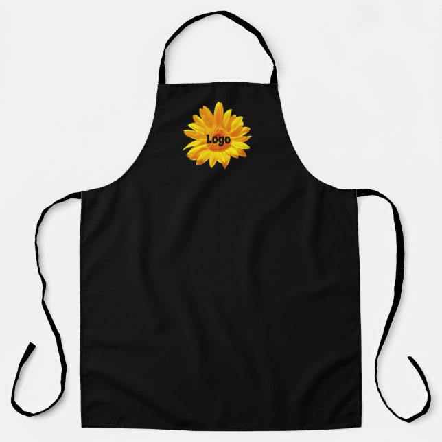 Tablier Fleur de tournesol Jaune Fleur Florale Noire Perso (Recto)