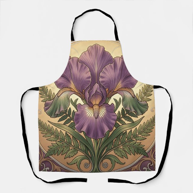 Tablier Fleur d'iris pourpre Art Nouveau Cadre Orné (Recto)