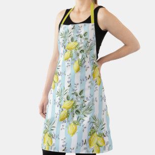 Tablier Fleur d'Itale au citron rayure florale méditerrané