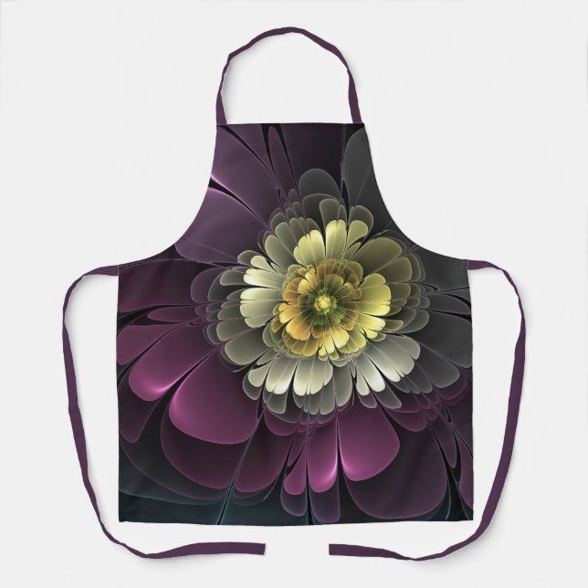 Tablier Fleur fractale grise et pourpre moderne abstraite (Recto)
