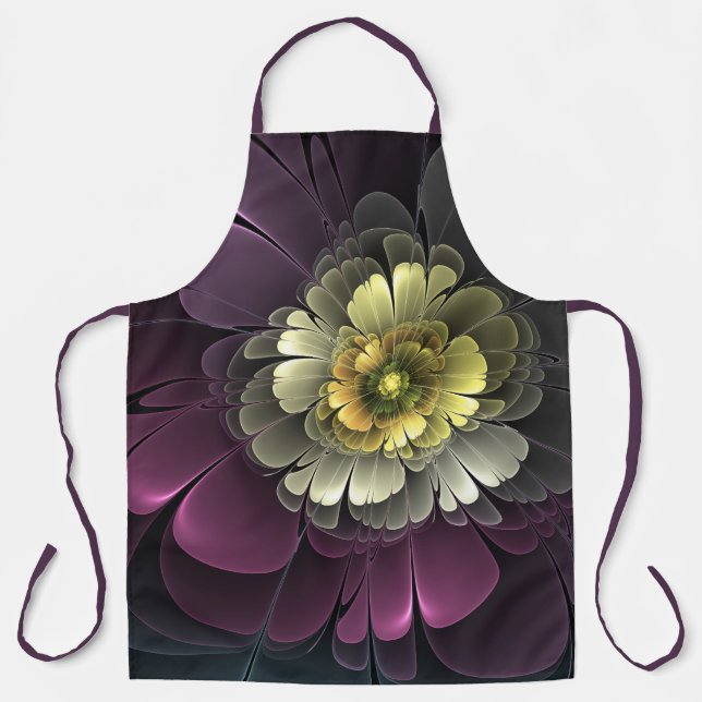 Tablier Fleur fractale grise et pourpre moderne abstraite (Recto)
