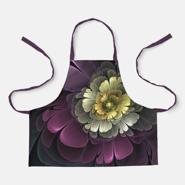 Tablier Fleur fractale grise pourpre moderne abstraite (Recto)