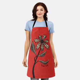 Tablier Fleur Gothique Vintage Encre Rétro Rouge Et Noir