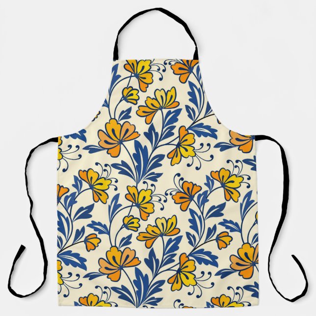 Tablier Fleur jaune et feuille bleue design sans soudure (Recto)
