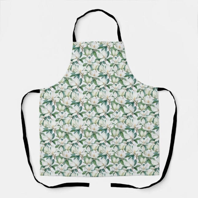 Tablier Fleur Magnolia Blanche Sans Faille Avec Feuilles V (Recto)