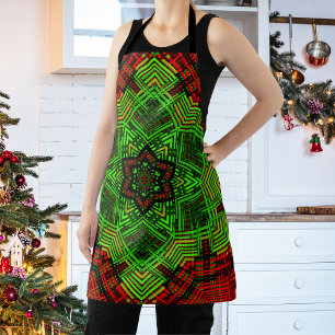 Tablier Fleur Mandala de tissage rouge et vert