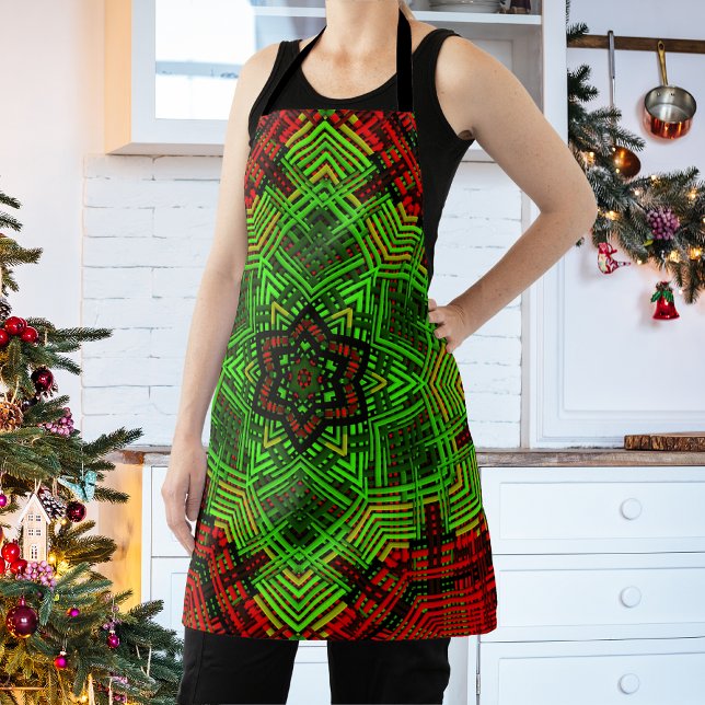 Tablier Fleur Mandala de tissage rouge et vert (Créateur téléchargé)