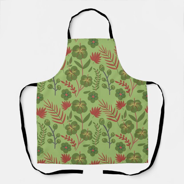Tablier Fleur motif, branche, feuille fleurie verte sans s (Recto)