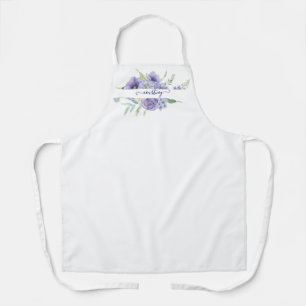 Tablier Fleur personnalisée aquarelle violette  