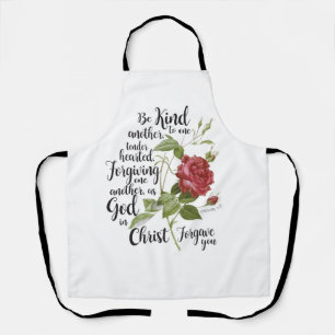 Tablier Fleur Rose vintage illustrée par un verset bibliqu