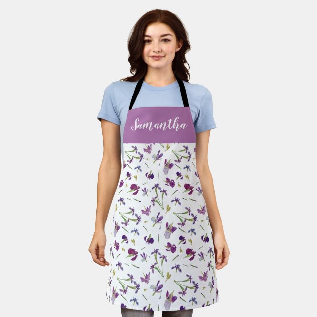 Tablier Fleur sauvage aquarelle lavande violette Nom perso (Porté)