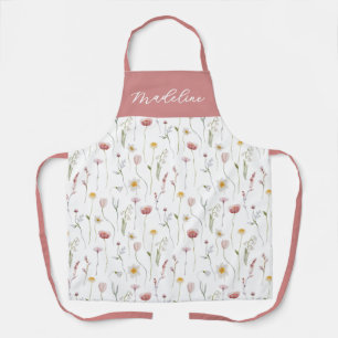 Tablier Fleur sauvage aquarelle rose poussiéreuse nom pers