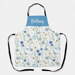 Tablier Fleur sauvage aquarelle violet bleu nom personnali