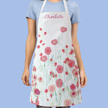 Tablier Fleur sauvage Boho personnalisé<br><div class="desc">Peinture bohème bohème bohème bohème fleur sauvage. Joli Boho rose floral et vert sauge art sur un arrière - plan blanc,  avec une police de script moderne pour le nom. Art original de Nic Squirrell. Modifiez le nom pour personnaliser.</div>