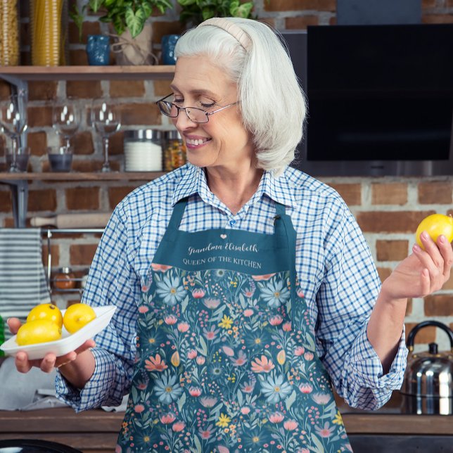 Tablier Fleur sauvage d'aquarelle motif nom personnalisé t (Créateur téléchargé)