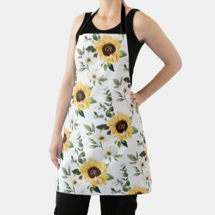 Tablier Fleur sauvage et Motif de tournesol blanc