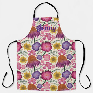 Tablier fleur sauvage Floral Beige Personnalisé