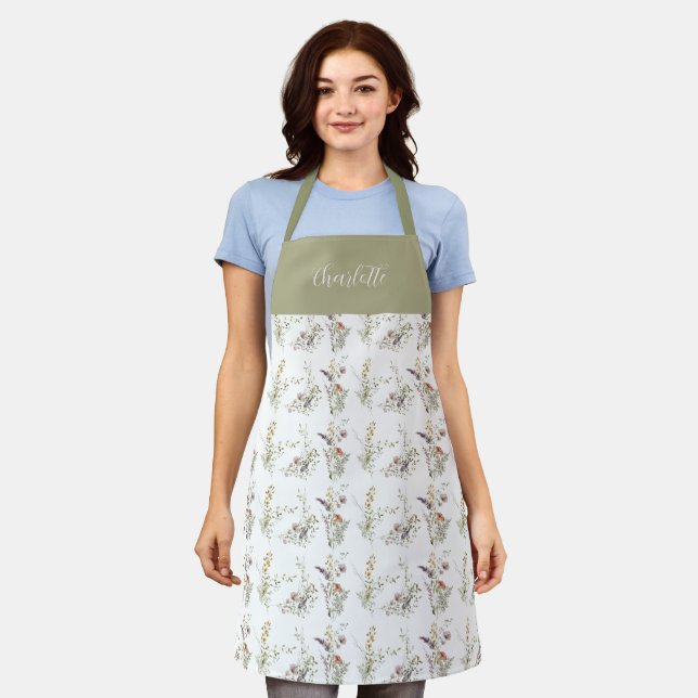 Tablier Fleur Sauvage Floral Botanique Script Personnalisé (Porté)