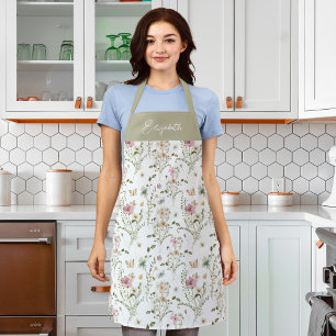 Tablier Fleur sauvage Floral personnalisé Monogramme tabli