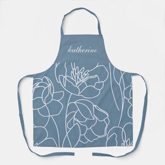 Tablier Fleur sauvage moderne bleue Nom personnalisé (Recto)