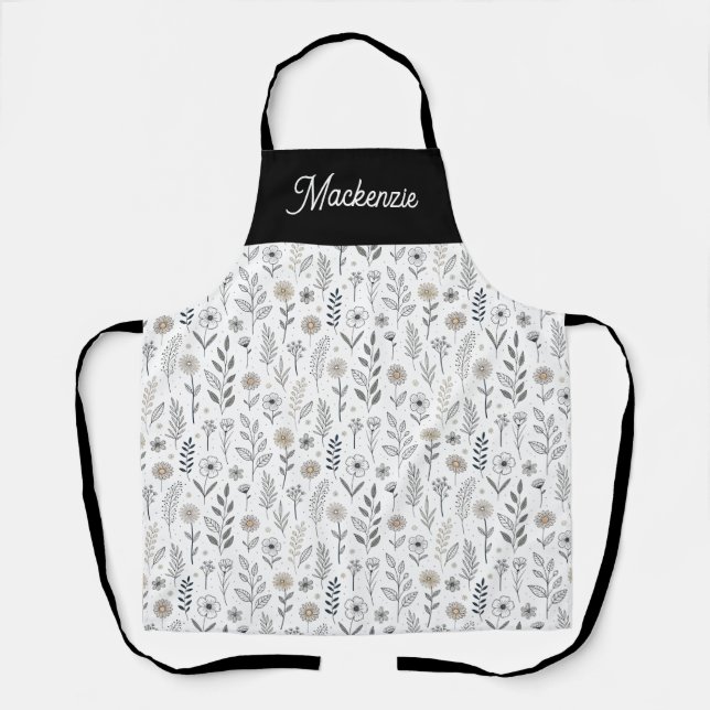 Tablier Fleur sauvage Moderne Boho Élégant Monogramme Nom  (Recto)