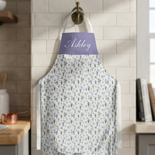 Tablier Fleur Sauvage Nom Personnalisé Aquarelle Bleu Viol