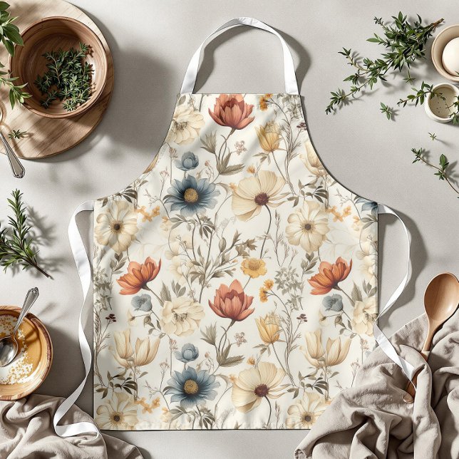 Tablier Fleur séchée vintage Navy Terracotta (Créateur téléchargé)
