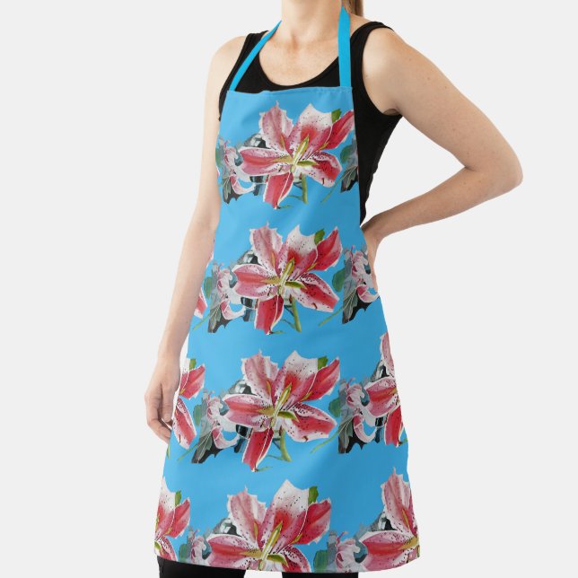 Tablier Fleur Shabit Rouge Lily Bleu floral Cuisine Apron (Insitu)