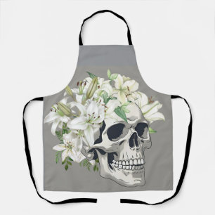 Tablier Fleur silencieuse : Crâne et Lys blancs