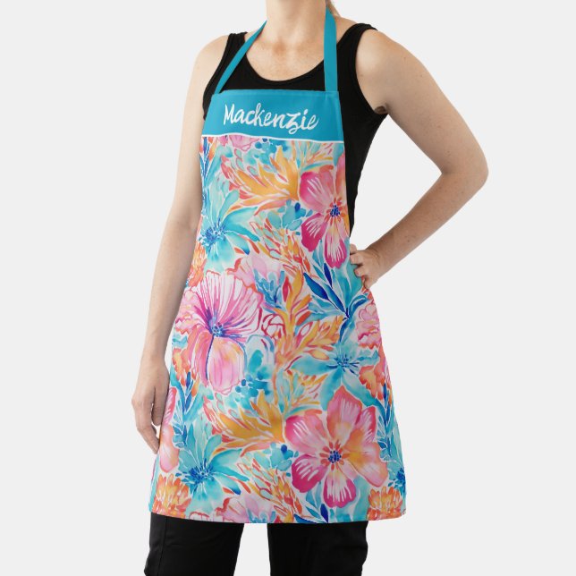Tablier Fleur Tropicale Corail Rose Nom Personnalisé (Insitu)