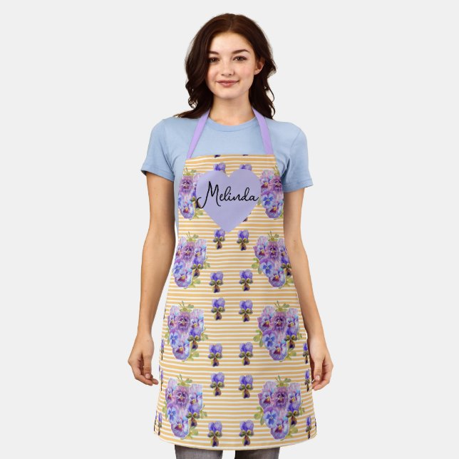 Tablier Fleur Violette Viola Pansy Jaune Noël Nom (Porté)