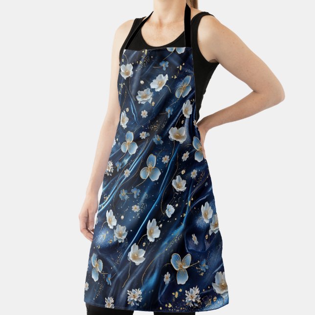 Tablier Fleurs abstraites blanches et dorées sur Simmery B (Insitu)