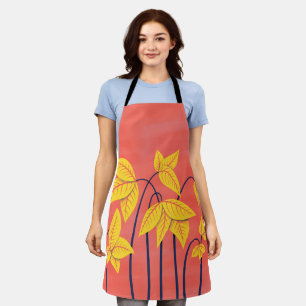 Tablier Fleurs Abstraites Coral Jaune Floral Art géométriq