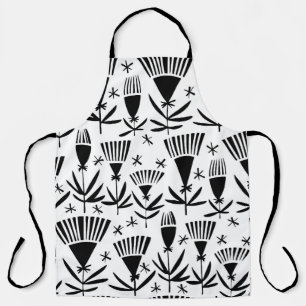 Tablier Fleurs Abstraites en noir blanc : Motif élégant