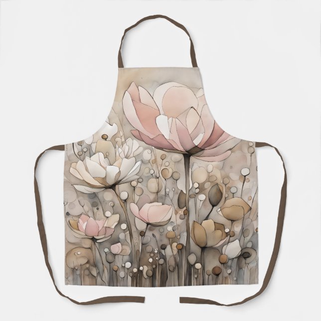 Tablier Fleurs Aquarelle Beige Abstrait Rose (Recto)