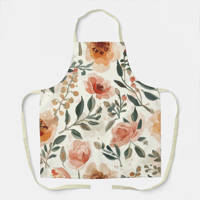 Tablier Fleurs aquarelles orange peinture botanique (Recto)