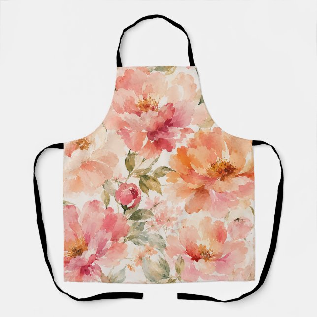 Tablier Fleurs aquarelles romantiques chaudes d'été (Recto)