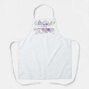 Tablier Fleurs aquarelles rose et violet personnalisées
