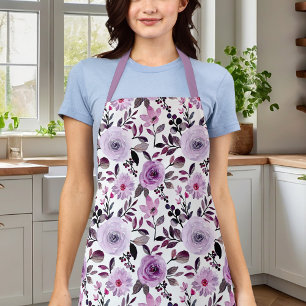 Tablier Fleurs aquarelles roses lavande violettes féminine