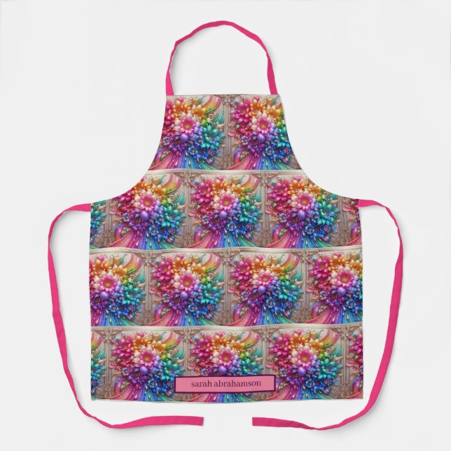 Tablier Fleurs Arc-en-ciel Féminin et Gouttes de P (Recto)