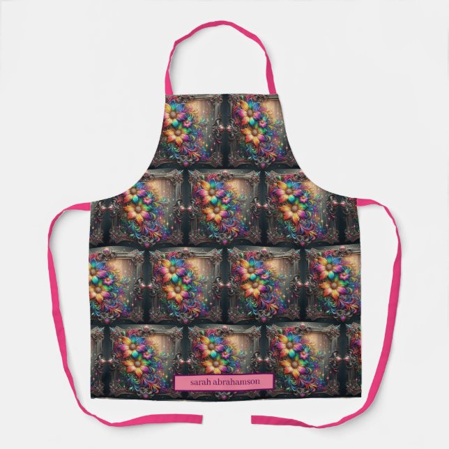 Tablier Fleurs Arc-en-ciel Féminin et Gouttes de P (Recto)