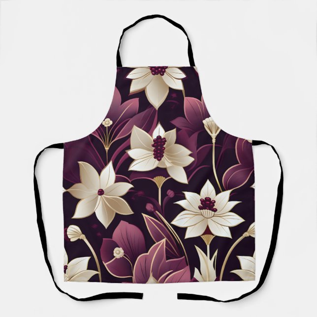 Tablier Fleurs Art déco d'or Bourgogne (Recto)