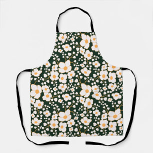 Tablier Fleurs blanches et Arrière - plan vert Centre Jaun