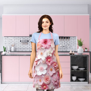 Tablier Fleurs blanches roses motif