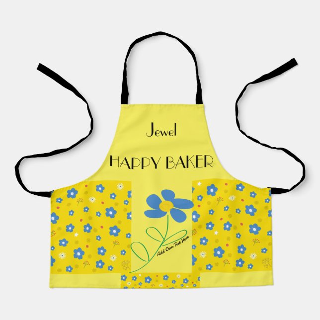 Tablier Fleurs bleues Motif jaune (Recto)