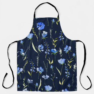 Tablier Fleurs bleues rustiques : Illustration botanique.
